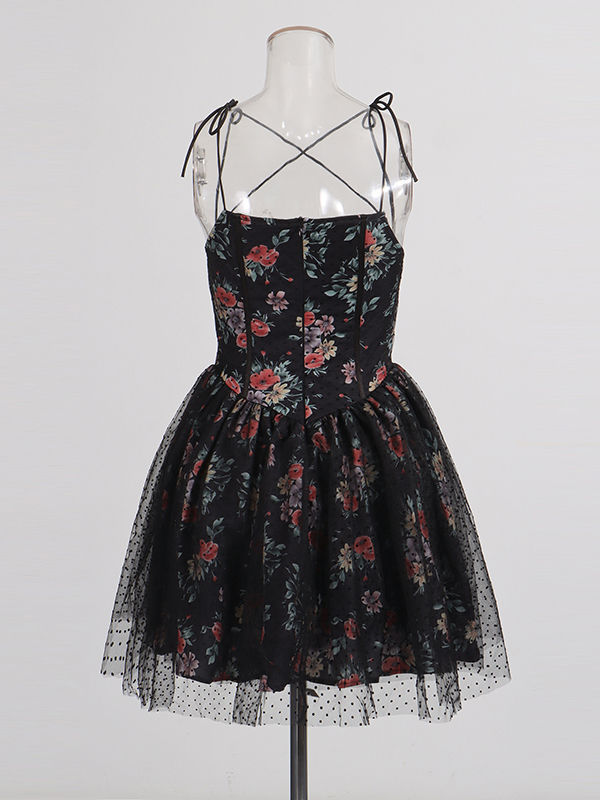 TWOTWINSTYLE Floral Tunic Spliced Mesh Mini Dress