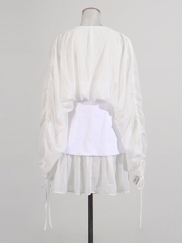 TWOTWINSTYLE V Neck Patchwork Strap Puff Sleeve Designer Dress