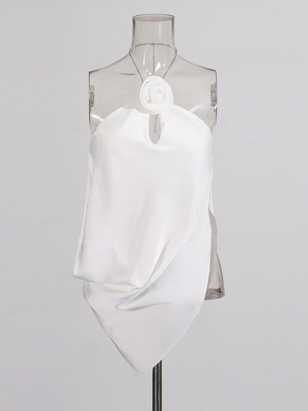 TWOTWINSTYLE Backless Side Split Spliced 3D Flower Vintage Vest