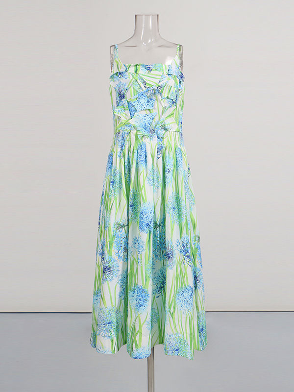 TWOTWINSTYLE Hit Color Spliced Print High Waist Fashion Dress