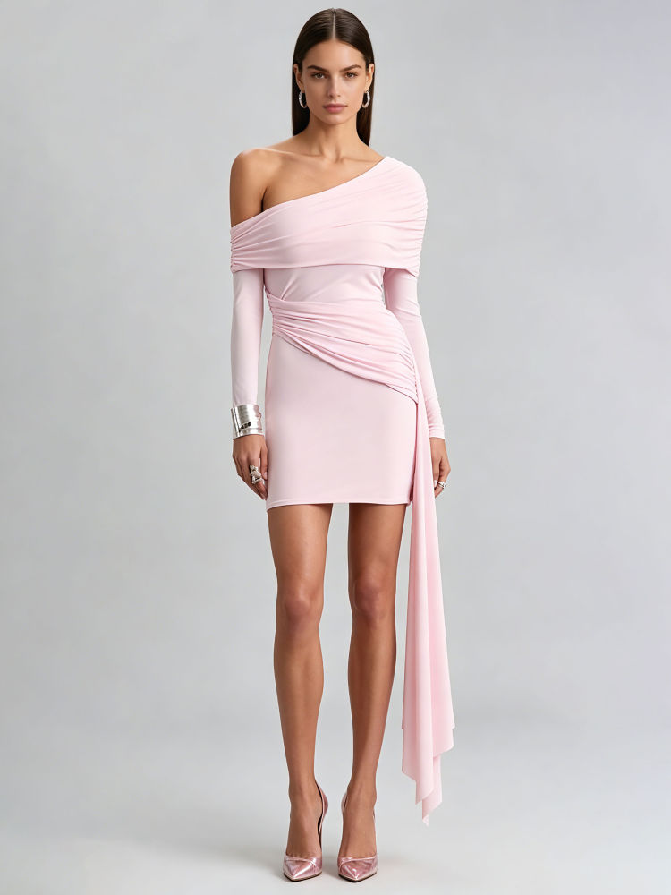 TWOTWINSTYLE Off Shoulder Long Sleeve Patchwork Lace UP Fashion Dress