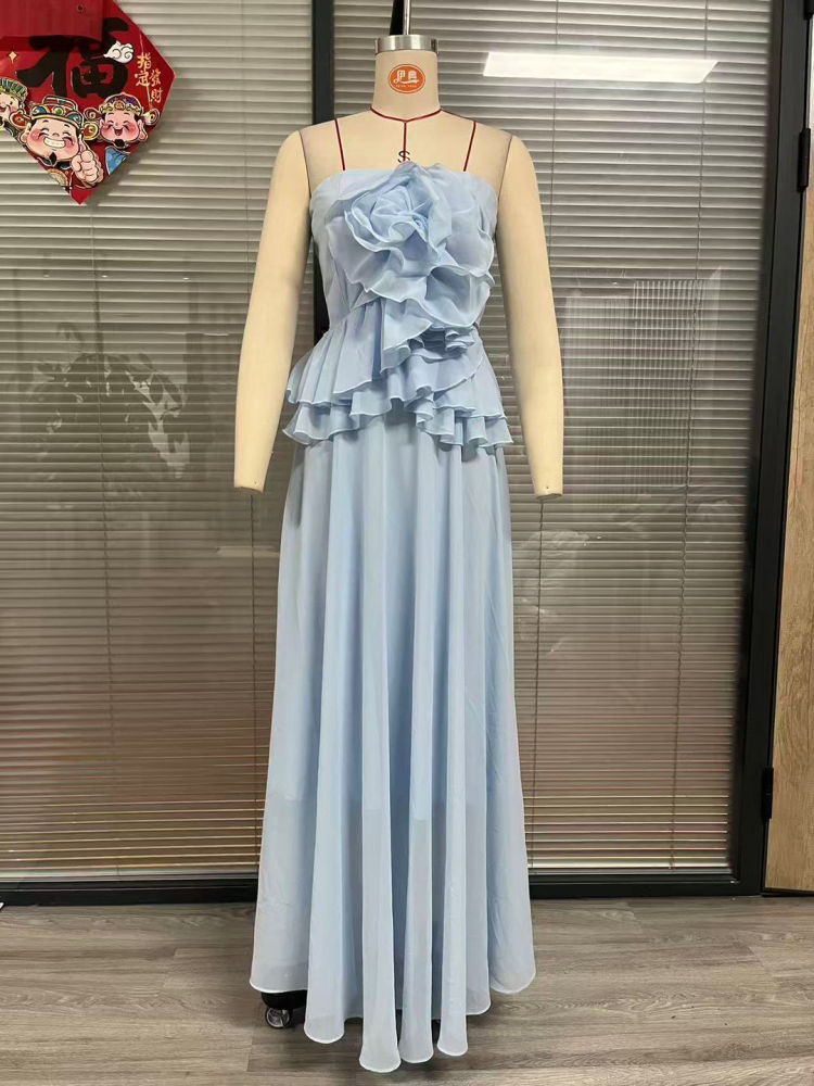 TWOTWINSTYLE Off Shoulder Patchwork 3D Flower Minimalist Dress