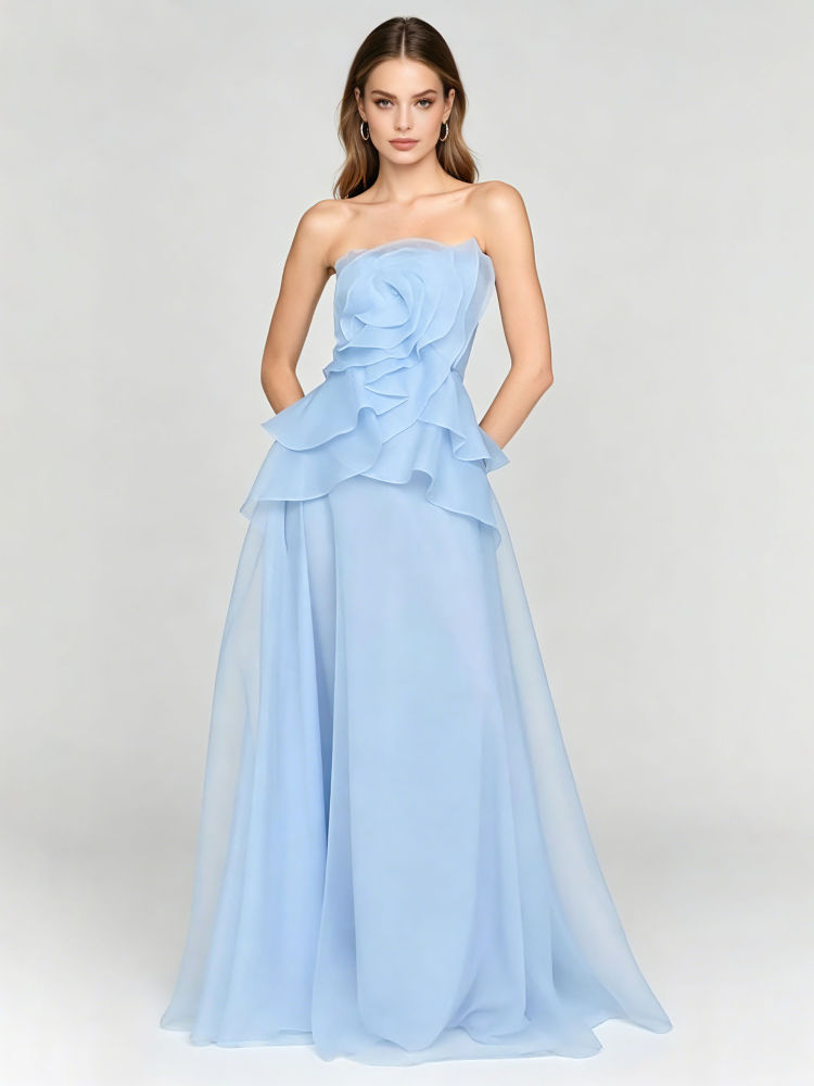 TWOTWINSTYLE Off Shoulder Patchwork 3D Flower Minimalist Dress