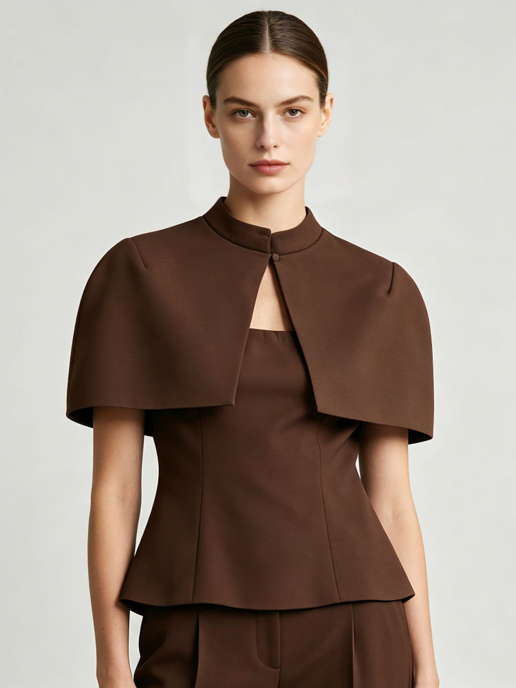 TWOTWINSTYLE Off Shoulder Tunic Vest Stand Collar Shawl Vintage Set