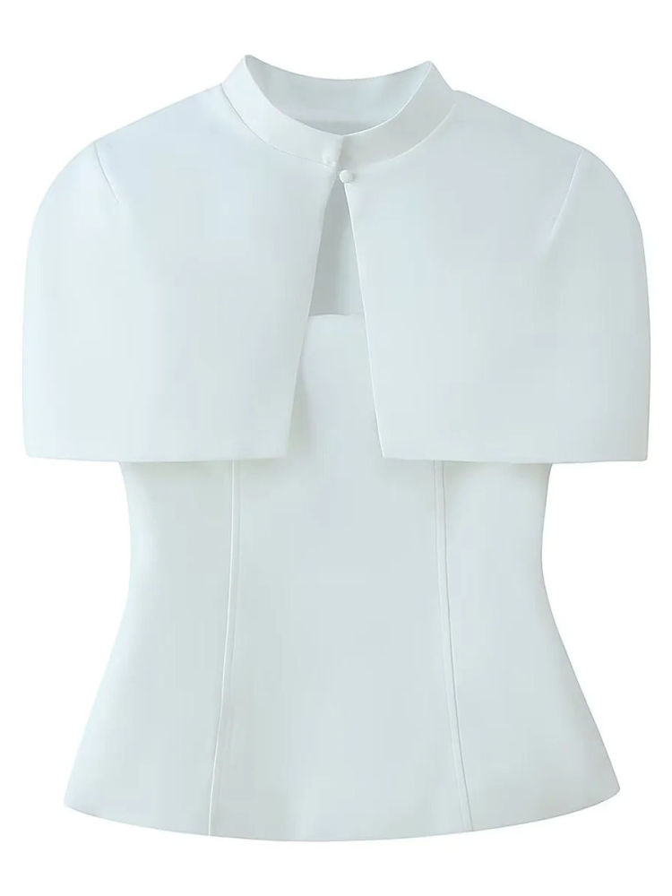 TWOTWINSTYLE Off Shoulder Tunic Vest Stand Collar Shawl Vintage Set