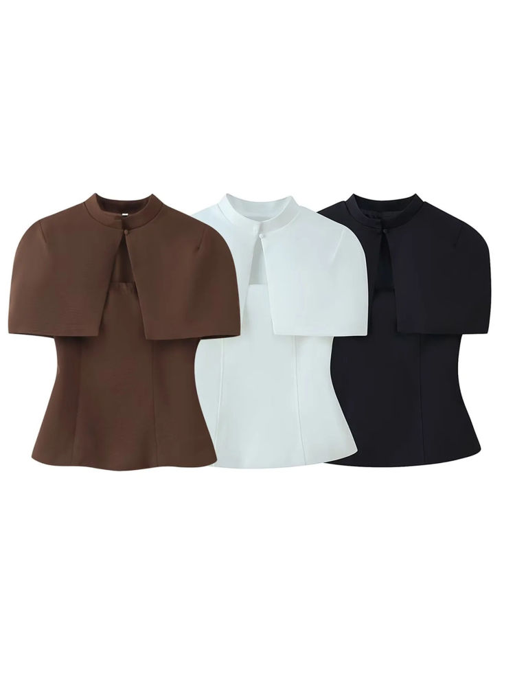 TWOTWINSTYLE Off Shoulder Tunic Vest Stand Collar Shawl Vintage Set
