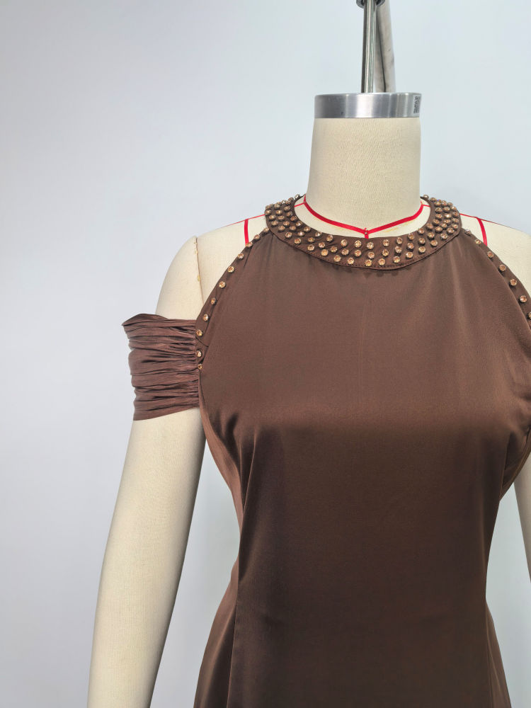 TWOTWINSTYLE Sleeveles Tunic Patchwork Diamond Elegant Dress