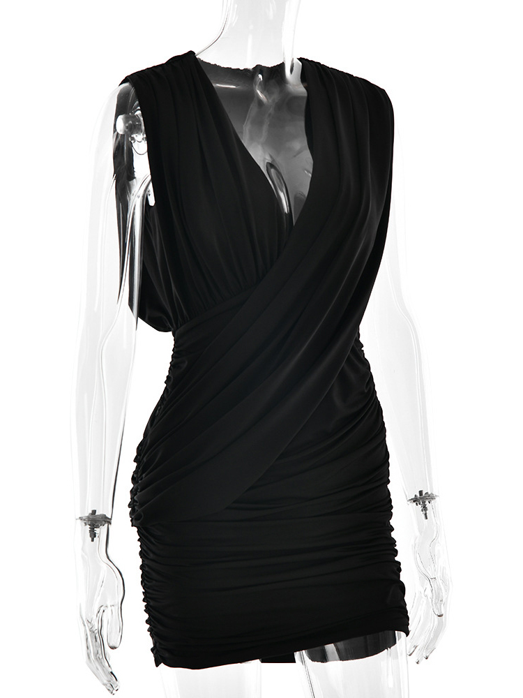 TWOTWINSTYLE V Neck Sleeveless Ruched Slimming Sexy Dress