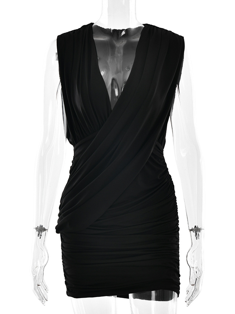 TWOTWINSTYLE V Neck Sleeveless Ruched Slimming Sexy Dress