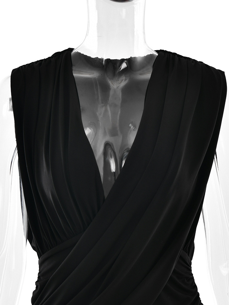 TWOTWINSTYLE V Neck Sleeveless Ruched Slimming Sexy Dress