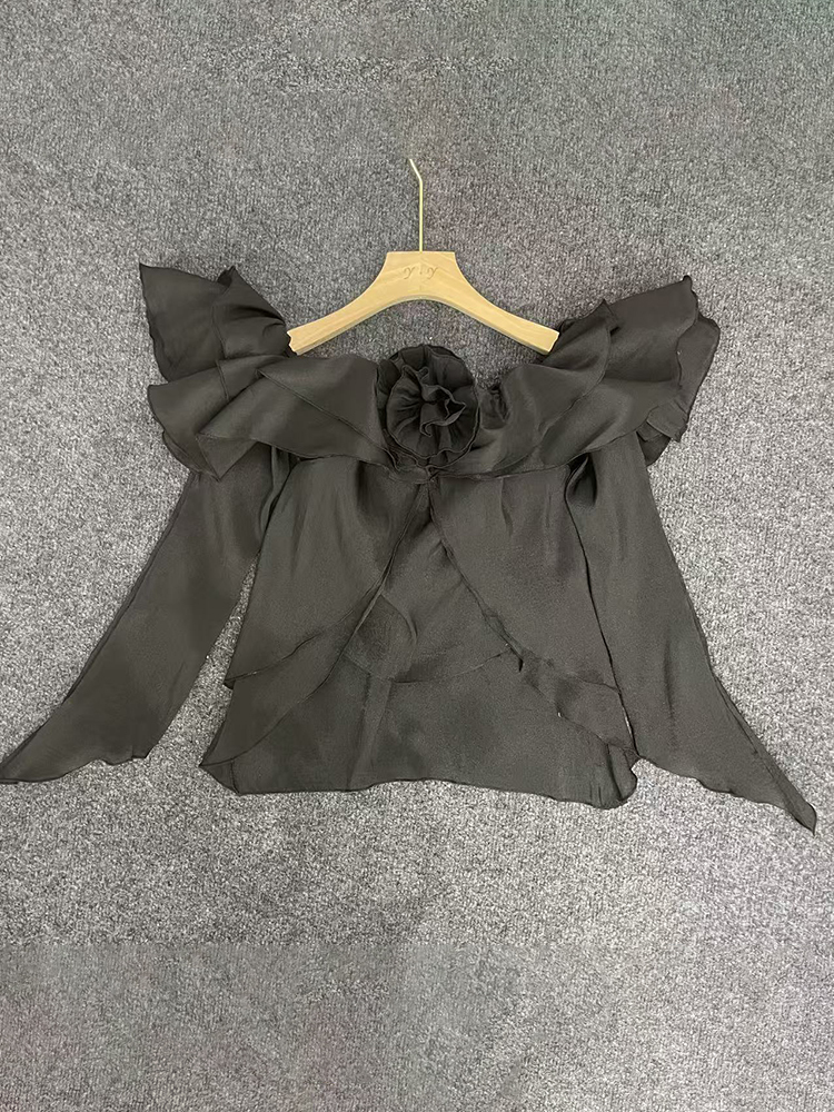 TWOTWINSTYLE Off The Shoulder Patchwork Flower Ruffles Elegant Blouse