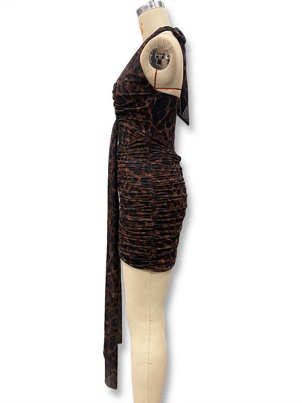 TWOTWINSTYLE Deep V Neck Spliced Lace Up Tunic Vintage Dress