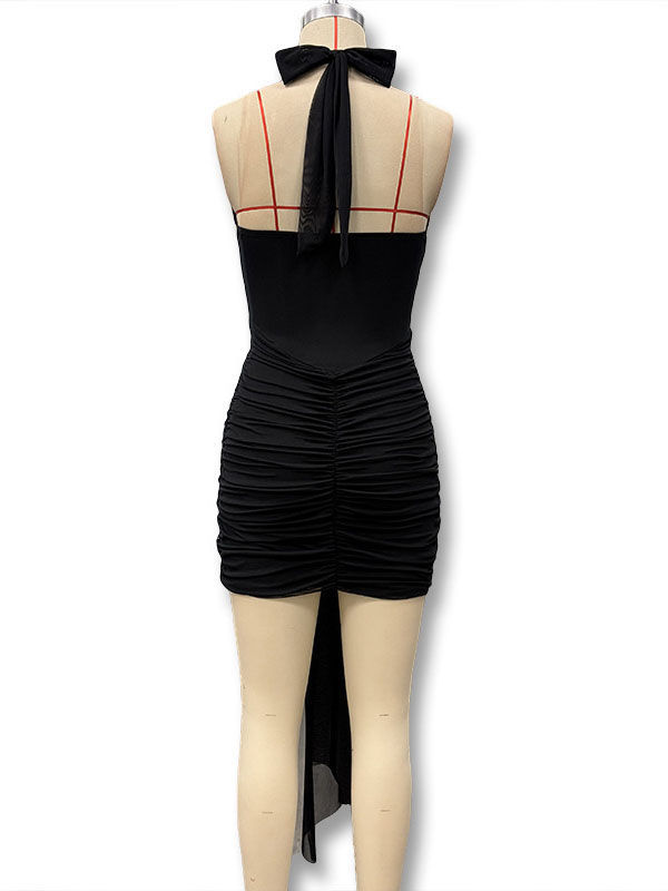 TWOTWINSTYLE Deep V Neck Spliced Lace Up Tunic Vintage Dress