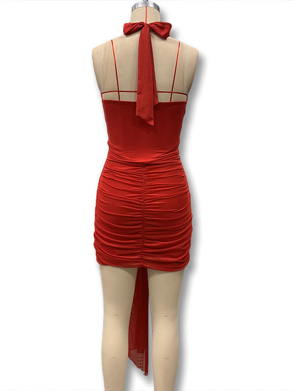 TWOTWINSTYLE Deep V Neck Spliced Lace Up Tunic Vintage Dress