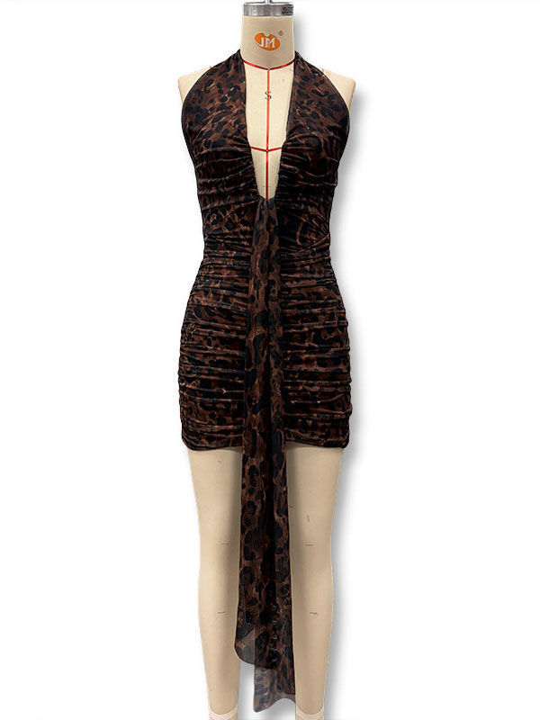 TWOTWINSTYLE Deep V Neck Spliced Lace Up Tunic Vintage Dress