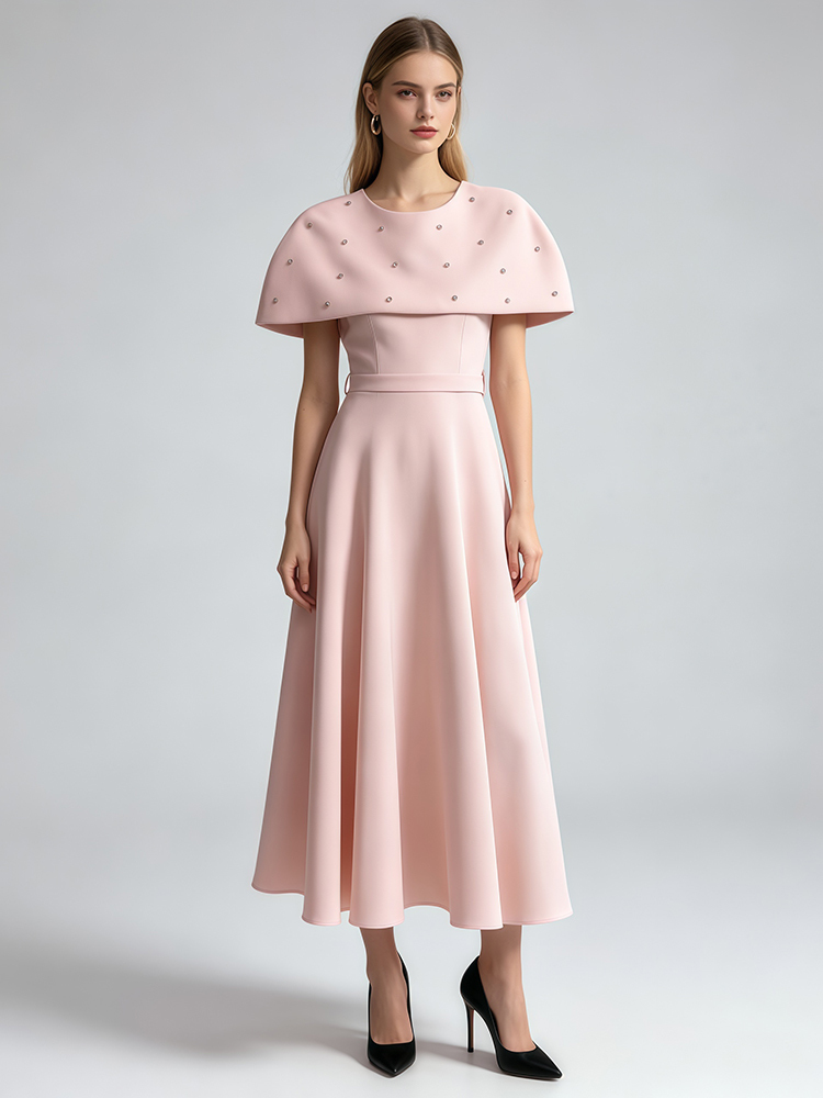 TWOTWINSTYLE Embroidered Flares Cape Sleeveless Tunic Midi Dress Elegant Set