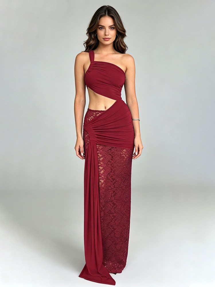 TWOTWINSTYLE Off Shoulder Hollow Out Patchwork Lace Designer Dress