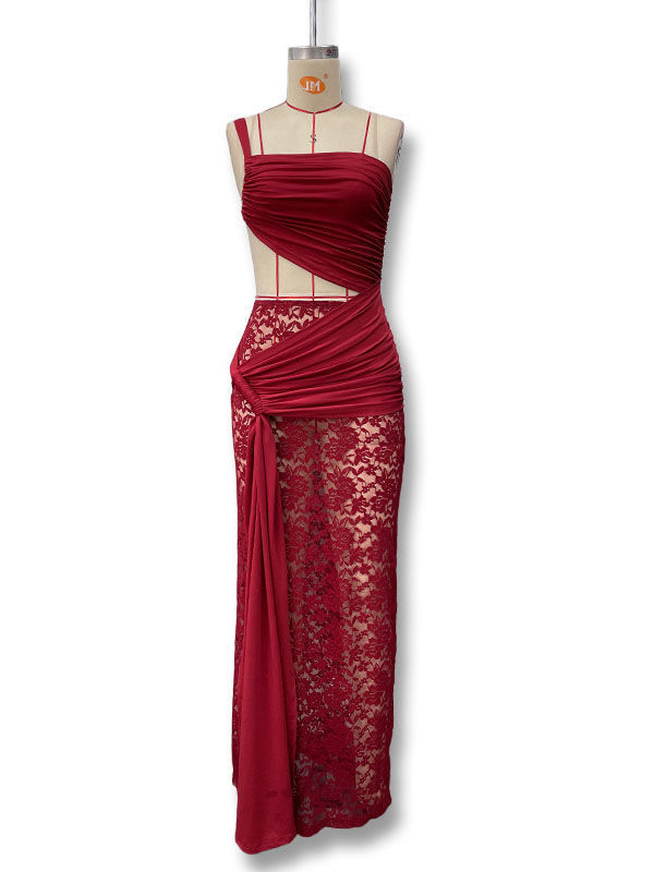 TWOTWINSTYLE Off Shoulder Hollow Out Patchwork Lace Designer Dress