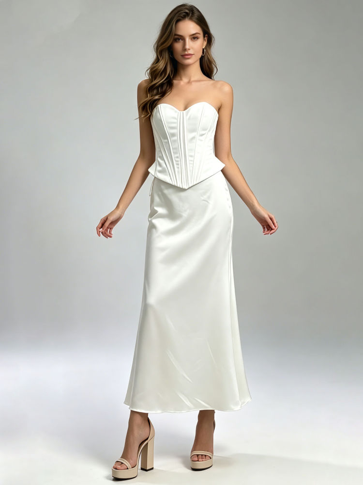 TWOTWINSTYLE Off Shoulder Tunic Vest High Waist Skirt Elegant Set