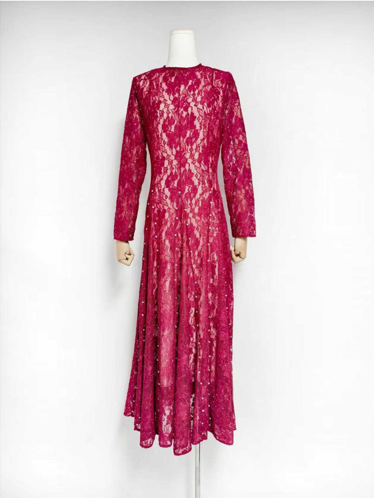TWOTWINSTYLE Round Neck Patchwork Diamond Lace Vintage Dress