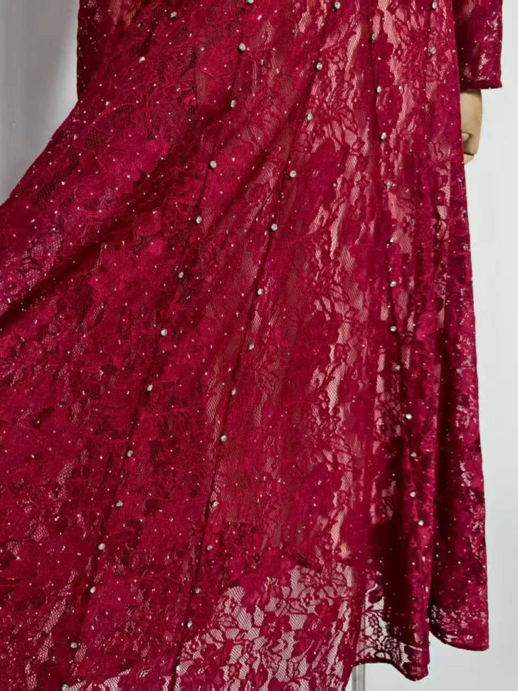 TWOTWINSTYLE Round Neck Patchwork Diamond Lace Vintage Dress