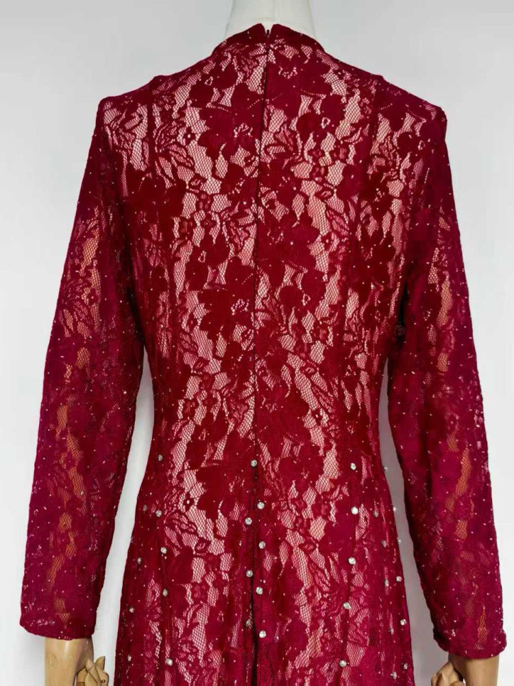 TWOTWINSTYLE Round Neck Patchwork Diamond Lace Vintage Dress