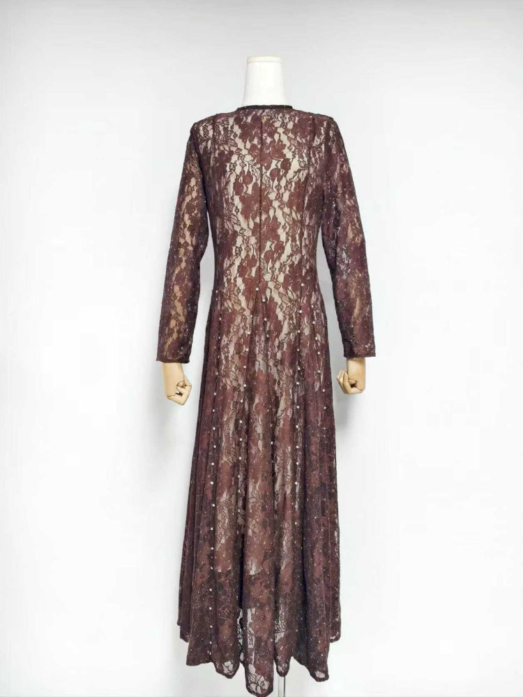 TWOTWINSTYLE Round Neck Patchwork Diamond Lace Vintage Dress