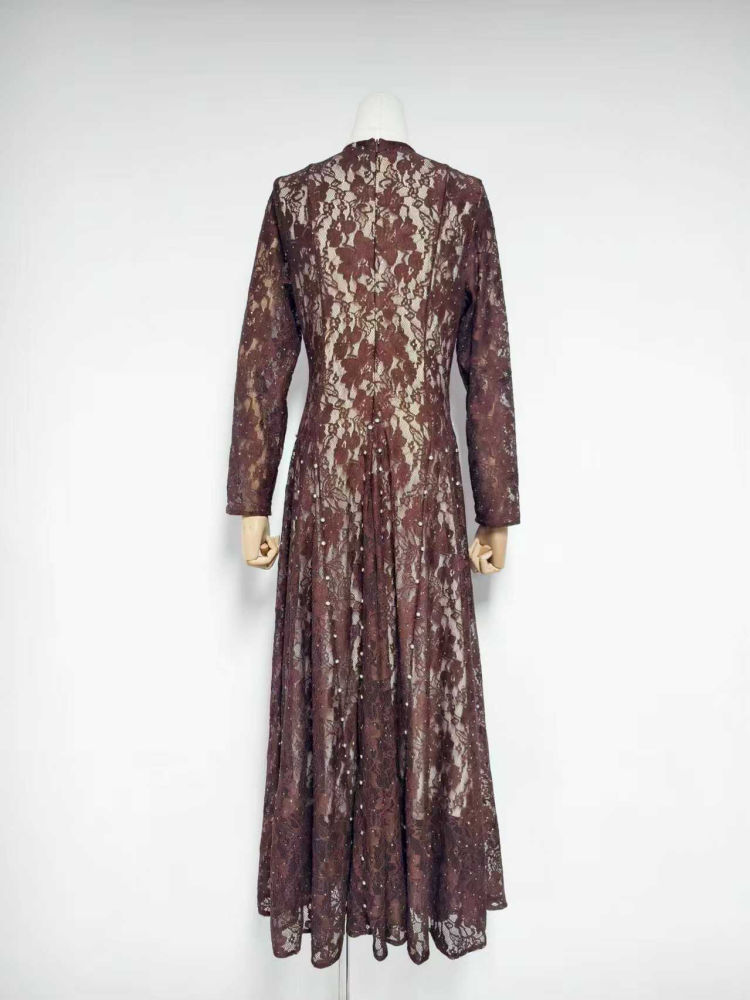 TWOTWINSTYLE Round Neck Patchwork Diamond Lace Vintage Dress