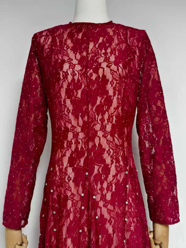 TWOTWINSTYLE Round Neck Patchwork Diamond Lace Vintage Dress