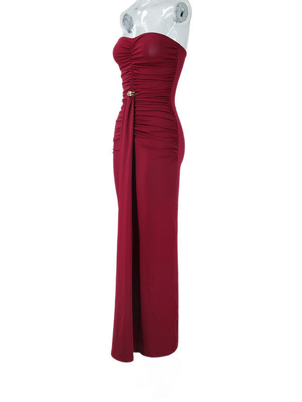 TWOTWINSTYLE Ruched Spliced Metal High Waist Minimalist Dress