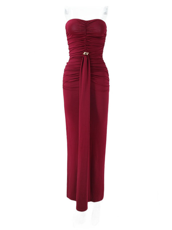 TWOTWINSTYLE Ruched Spliced Metal High Waist Minimalist Dress