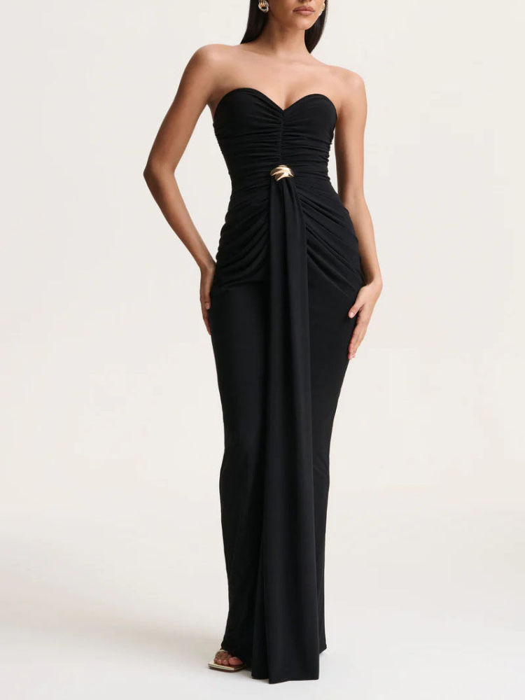 TWOTWINSTYLE Ruched Spliced Metal High Waist Minimalist Dress