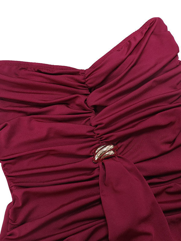TWOTWINSTYLE Ruched Spliced Metal High Waist Minimalist Dress