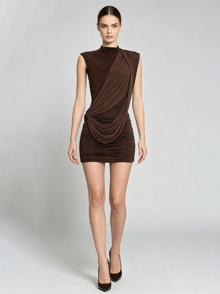 TWOTWINSTYLE Sleeveles Backless Ruched Designer Bodycon Dress