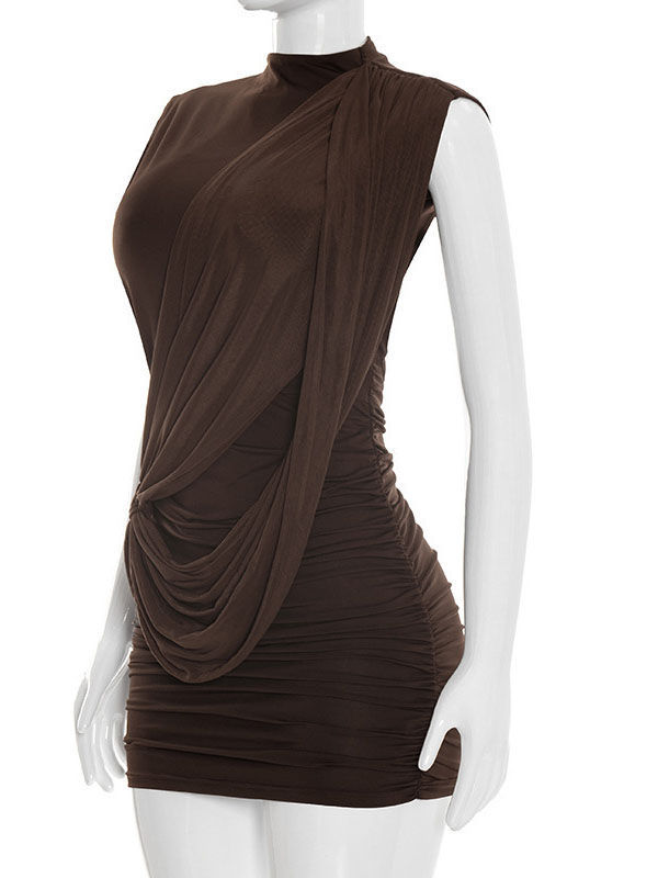 TWOTWINSTYLE Sleeveles Backless Ruched Designer Bodycon Dress