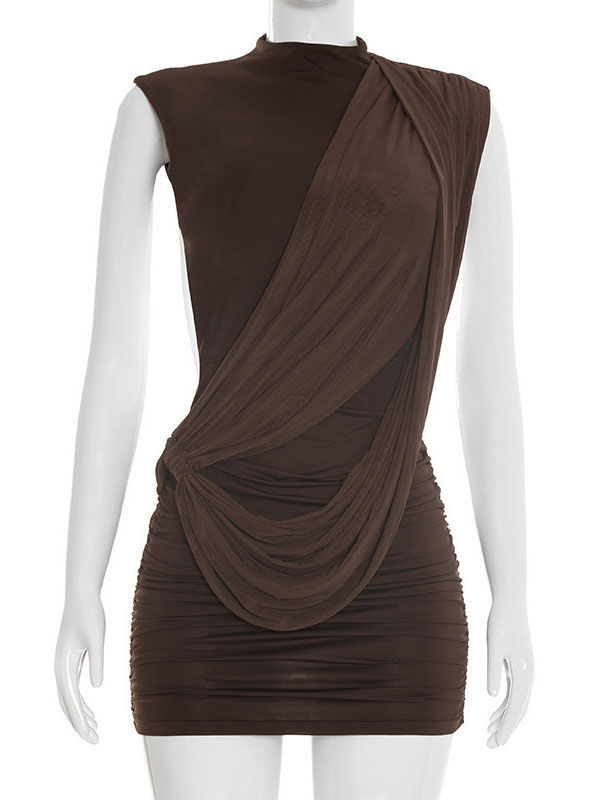 TWOTWINSTYLE Sleeveles Backless Ruched Designer Bodycon Dress