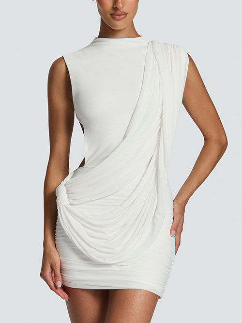 TWOTWINSTYLE Sleeveles Backless Ruched Designer Bodycon Dress