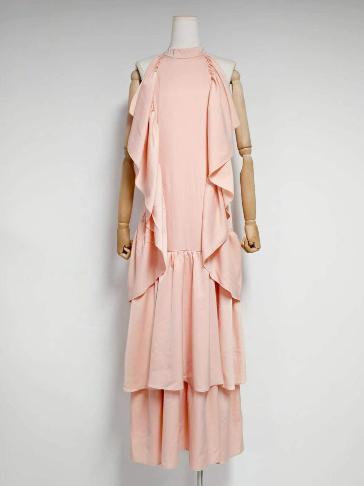 TWOTWINSTYLE Solid Stand Collar Backless Designer Dress