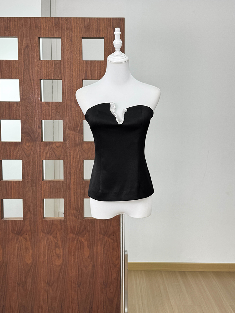 TWOTWINSTYLE Spliced diamond Asymmetrical Tunic Sexy Strapless Top