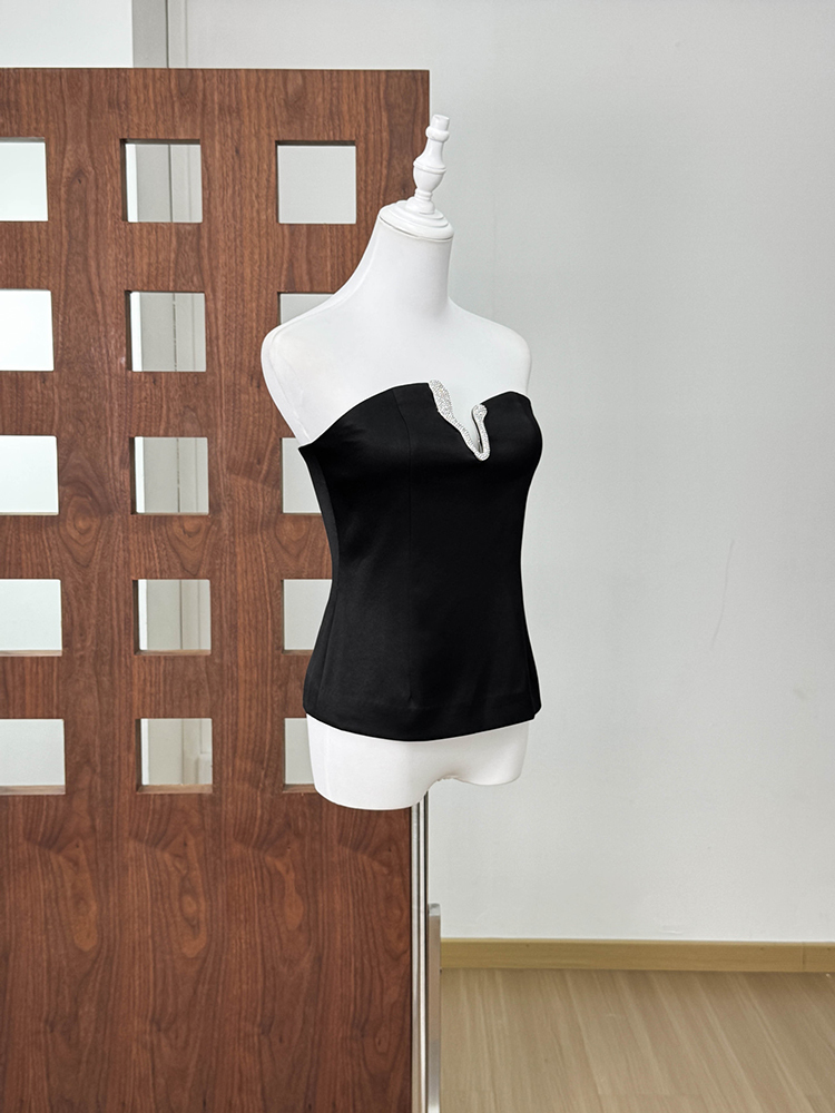 TWOTWINSTYLE Spliced diamond Asymmetrical Tunic Sexy Strapless Top