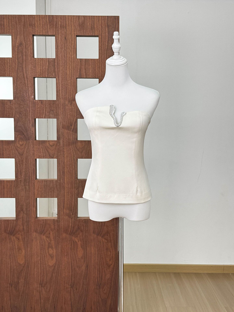 TWOTWINSTYLE Spliced diamond Asymmetrical Tunic Sexy Strapless Top