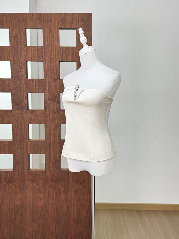 TWOTWINSTYLE Spliced diamond Asymmetrical Tunic Sexy Strapless Top