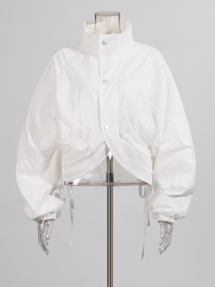 TWOTWINSTYLE Stand Collar Button Placket Drawstring Fashion Crop Jacket