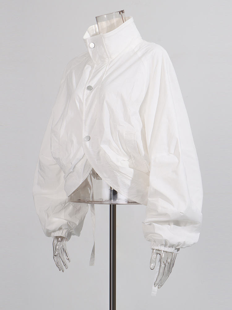 TWOTWINSTYLE Stand Collar Button Placket Drawstring Fashion Crop Jacket