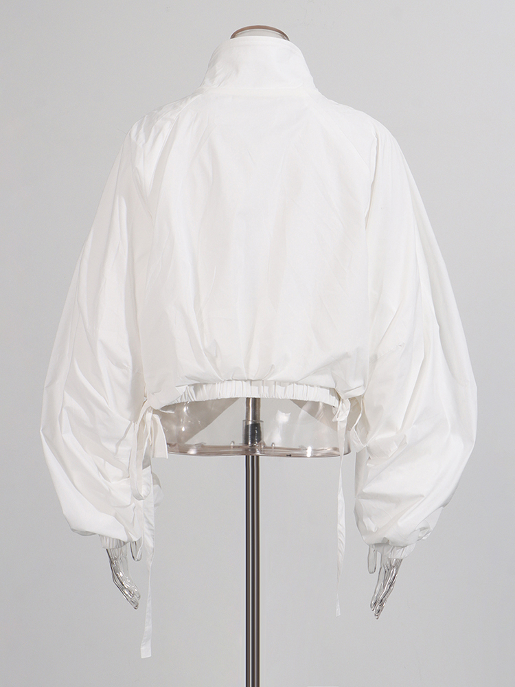 TWOTWINSTYLE Stand Collar Button Placket Drawstring Fashion Crop Jacket