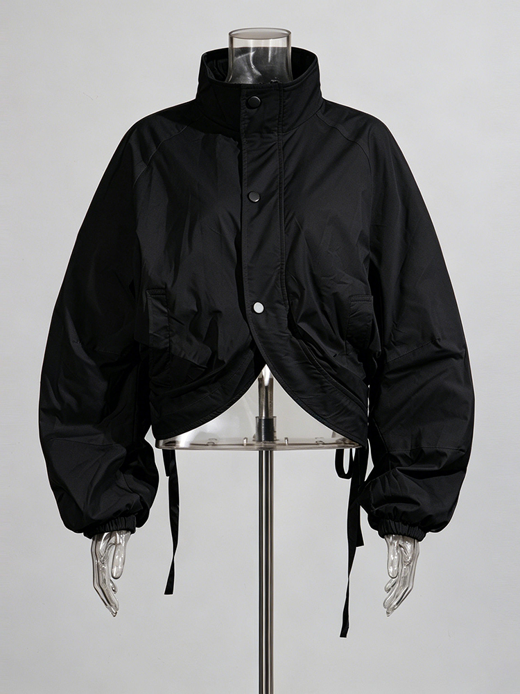 TWOTWINSTYLE Stand Collar Button Placket Drawstring Fashion Crop Jacket