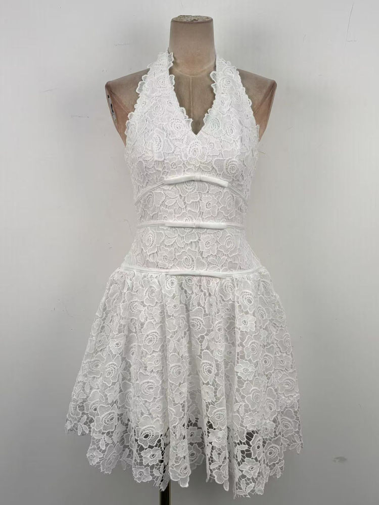 TWOTWINSTYLE Deep V Neck Off Shoulder Tunic Lace Designer Dress