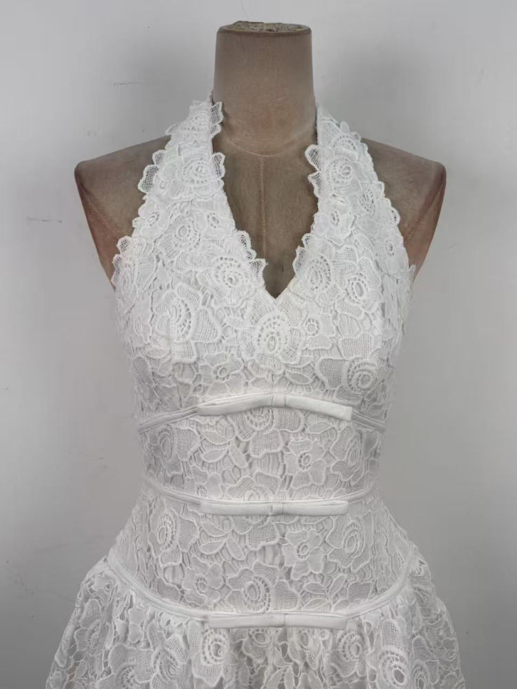 TWOTWINSTYLE Deep V Neck Off Shoulder Tunic Lace Designer Dress