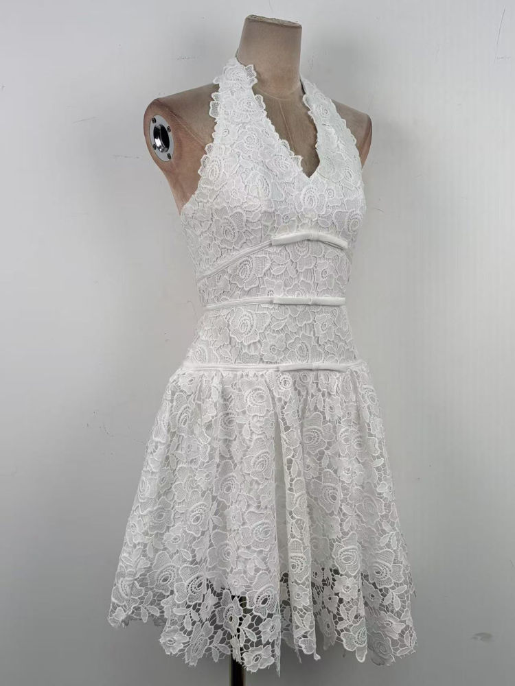 TWOTWINSTYLE Deep V Neck Off Shoulder Tunic Lace Designer Dress