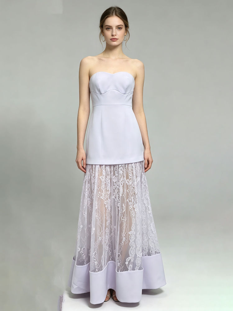 TWOTWINSTYLE Off Shoulder Spliced Lace Tunic Elegant Dress